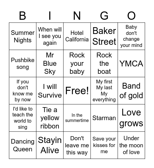 SEVENTIES BINGO Card