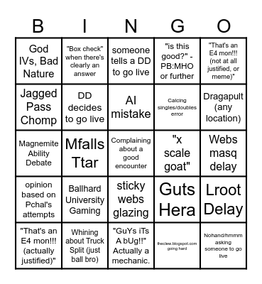 Pchal Cord Bingo Card