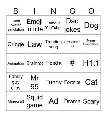 Shorts Bingo Card