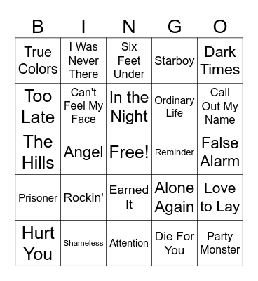 The Weeknd Mix #2 Bingo Card
