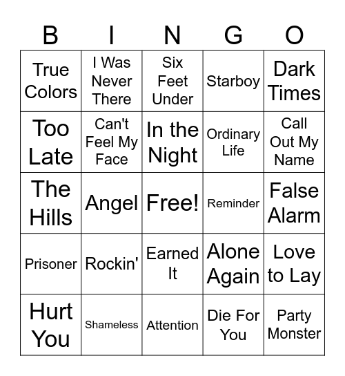 The Weeknd Mix #2 Bingo Card