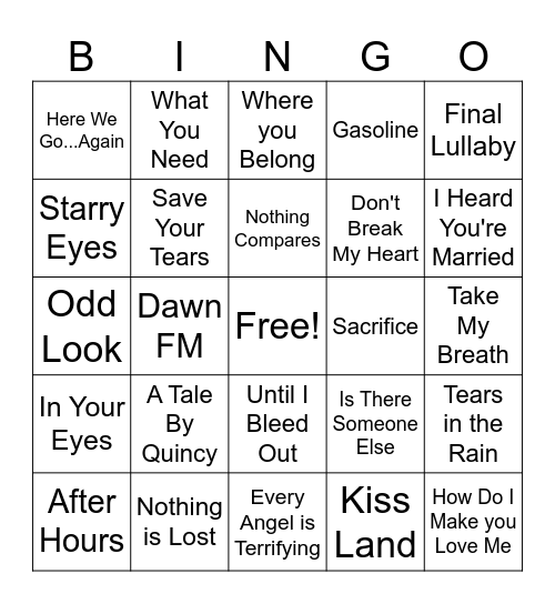 The Weeknd Mix #3 Bingo Card
