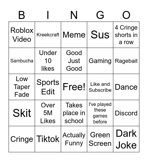 yt shorts Bingo Card