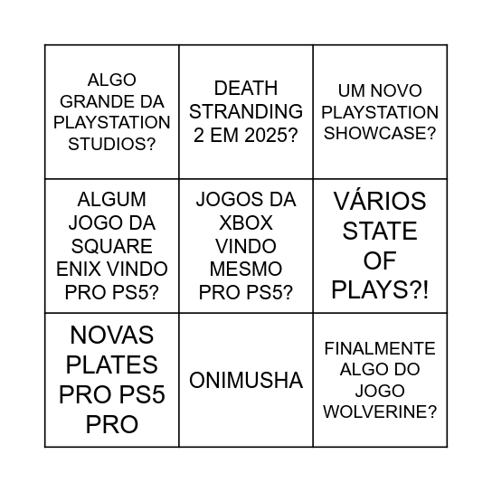 PLAYSTATION EM 2025 Bingo Card