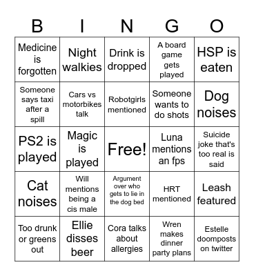 BPP Party Bingo Card