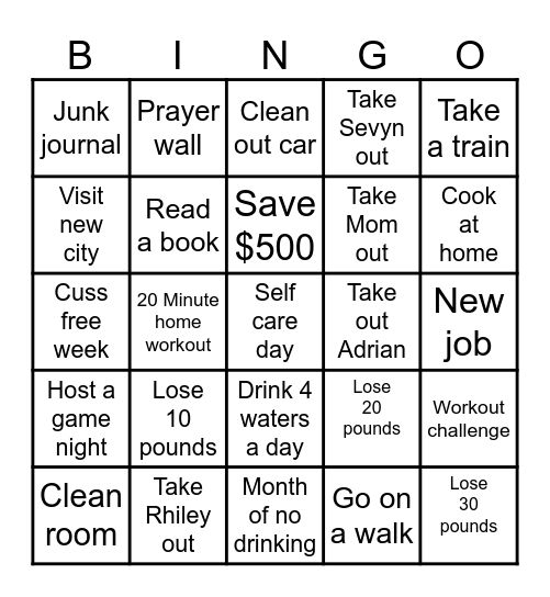 Iesha's 2025 Goals Bingo Card