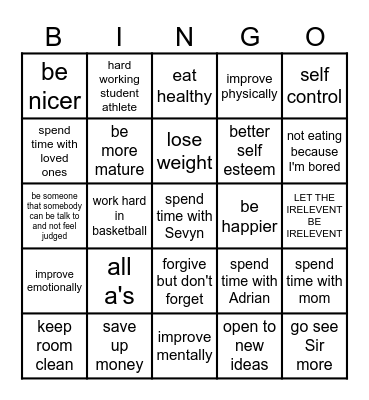 Rhiley's 2025 Goals Bingo Card