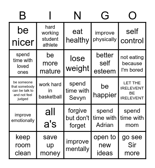 Rhiley's 2025 Goals Bingo Card