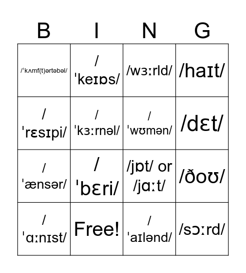 Phonics A2 Bingo Card
