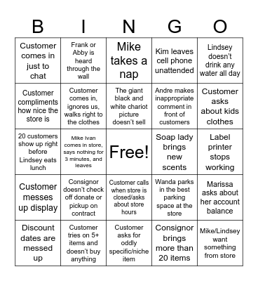 KAL Consignment Bingo Card