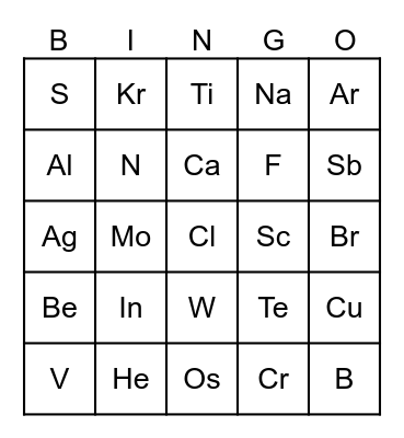 Element Bingo! Bingo Card