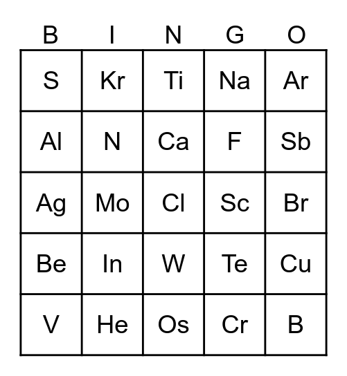 Element Bingo! Bingo Card