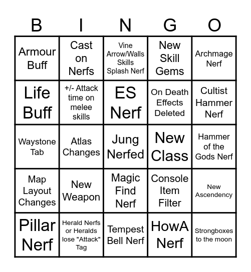 PoE 2 0.1.1 Bingo Card