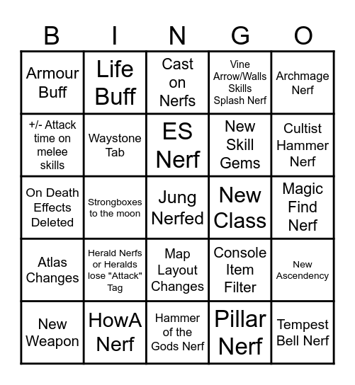 PoE 2 0.1.1 Bingo Card