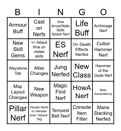 PoE 2 0.1.1 Bingo Card