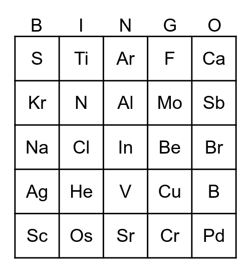 Element Bingo Card