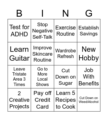 2025 Resolutions Bingo Card