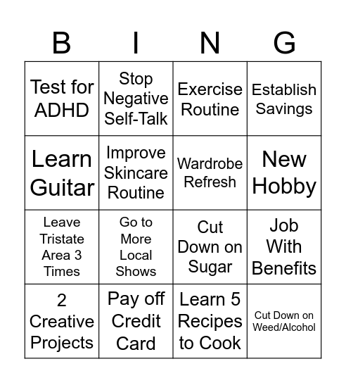 2025 Resolutions Bingo Card