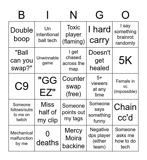 Wrecking ball Bingo Card