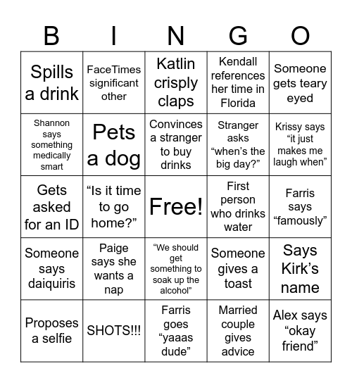 Katlin’s Bach 💍👰‍♀️🥂 Bingo Card
