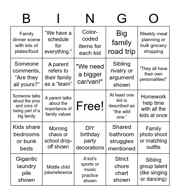too many children Bingo Card