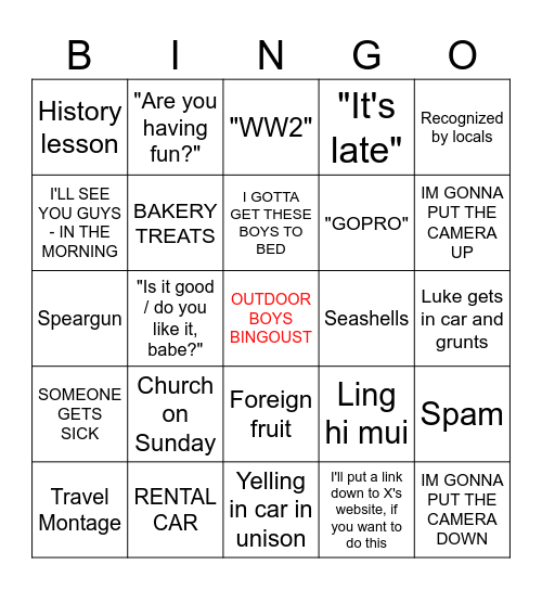 ODB Hawaii bingo Card