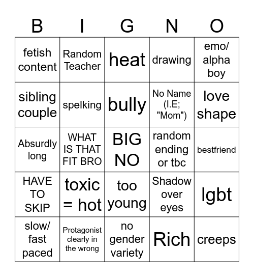 Gacha Life Tropes Bingo Board Bingo Card
