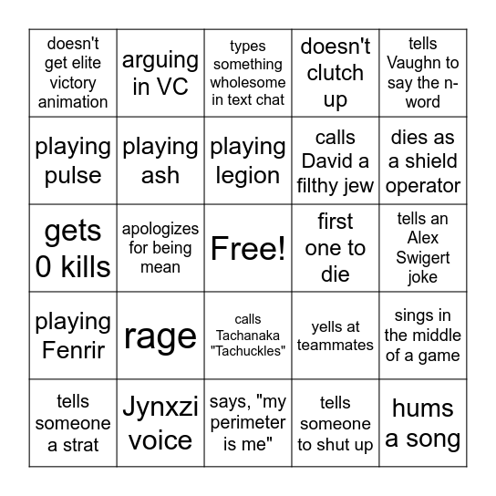 Mark Siege Bingo Card