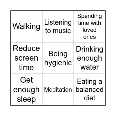 self care bingo Card