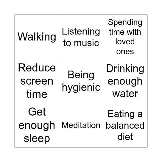 self care bingo Card