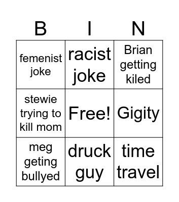 family guy Bingo Card