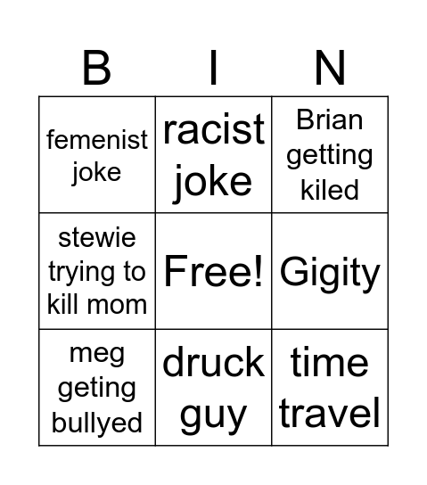 family guy Bingo Card