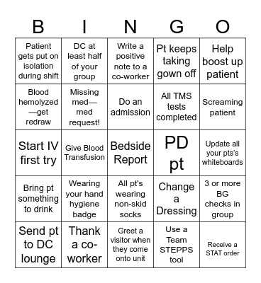Nursing Bingo Card