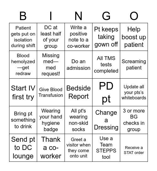 Nursing Bingo Card