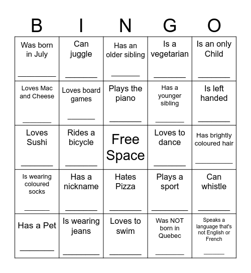 UCM People Bingo Card