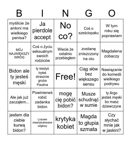 Co w trawie piszczy Bingo Card