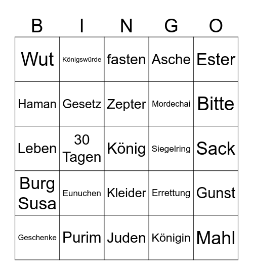 Die große Rettung durch Ester und Mordechai Bingo Card