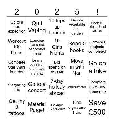 2025 Bingo Card Bingo Card