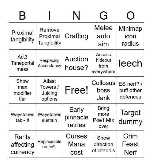 PoE2 Bingo Card