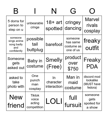 Anime Bingo Card