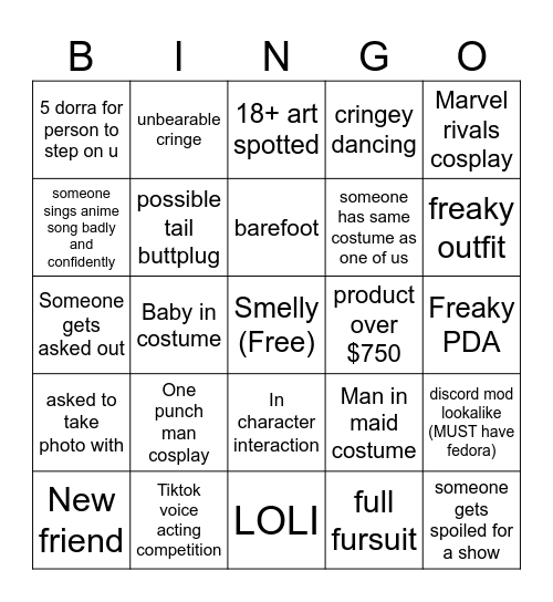 Anime Bingo Card