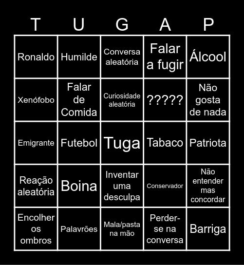 Tuga Bingo Card