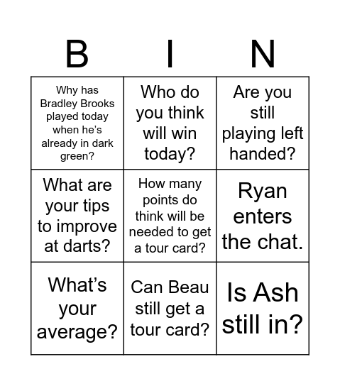 The Darts Ref Bingo Card