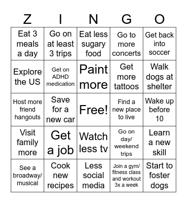 2025 Goals Bingo Card