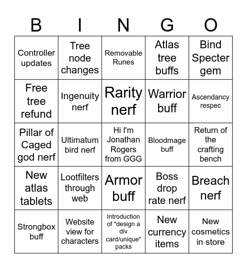 PoE2 0.1.1 BINGO Card