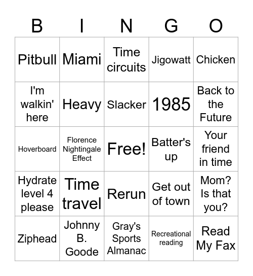 'Back to the Future 2' Bingo Card