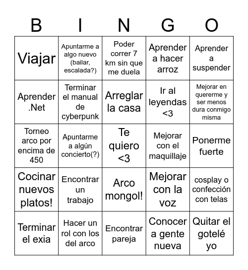 2025 Cosas que quiero hacer Bingo Card
