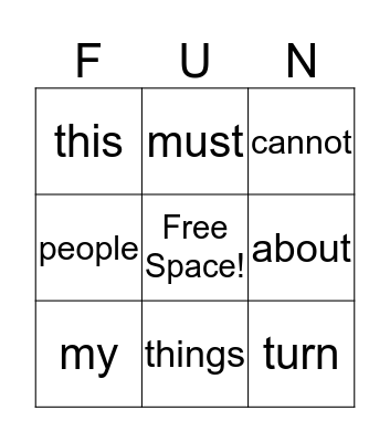 Spelling Words Bingo Card