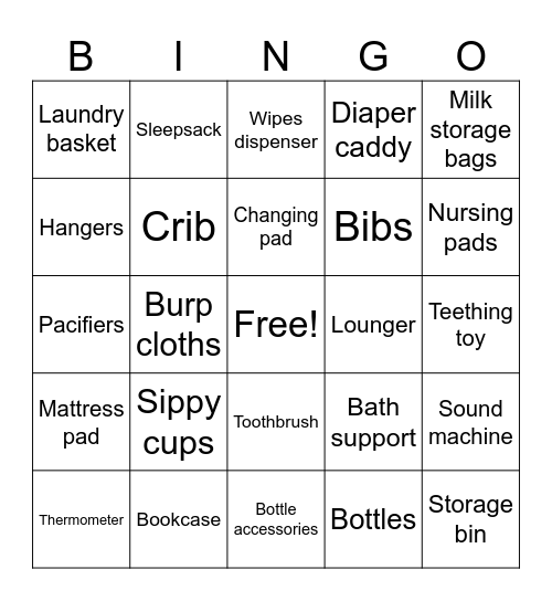 Kellam Baby Shower Bingo Card