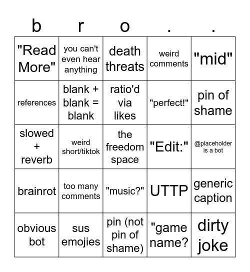 Dead Internet Bingo Card